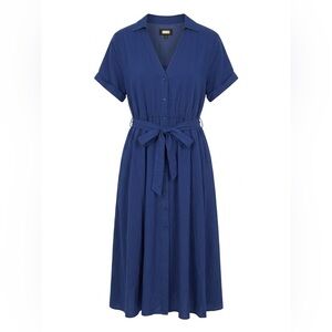 Alexia Admor Navy Button-Front Tie-Waist Midi Dress